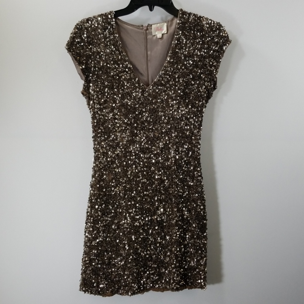 Parker Charcoal Silk V-neck Sequins Shift Dress XS